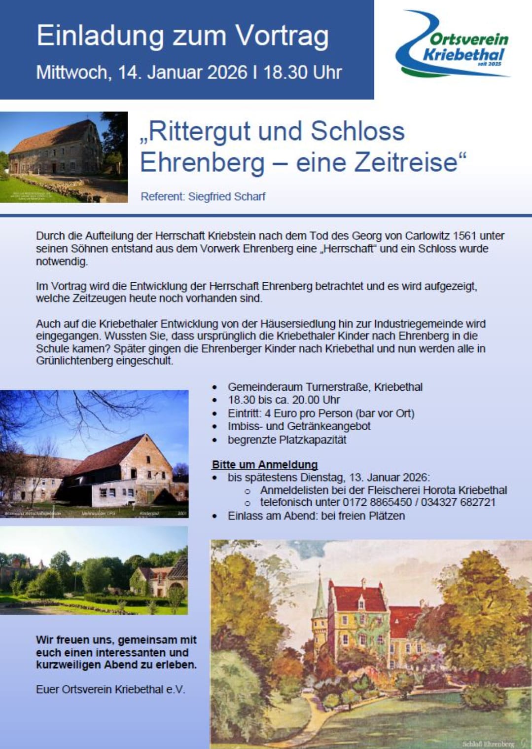 Einladung Vortrag Rittergut und Schloss Ehrenberg